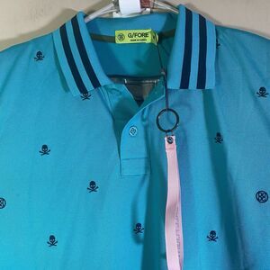 G/Fore Golf Polo Shirt Skulls All Over Print Blue Mens Size Medium Stretch